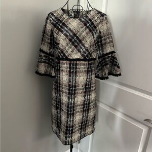 Sara Campbell Plaid 3/4 Sleeves Shift Dress in Size 2